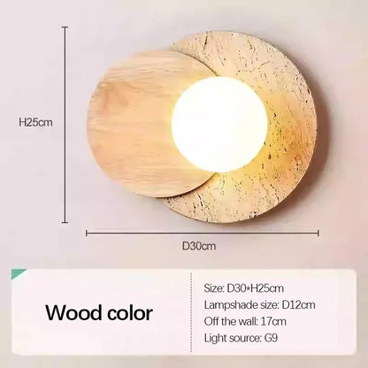 Applique Murale Japonaise en Travertin Jaune et Bois Massif, Lumière Chaude Cosy