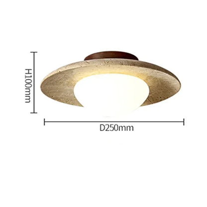 Plafonnier LED en pierre naturelle Travertin D25 cm, lumière chaude, design moderne pour salon et couloir