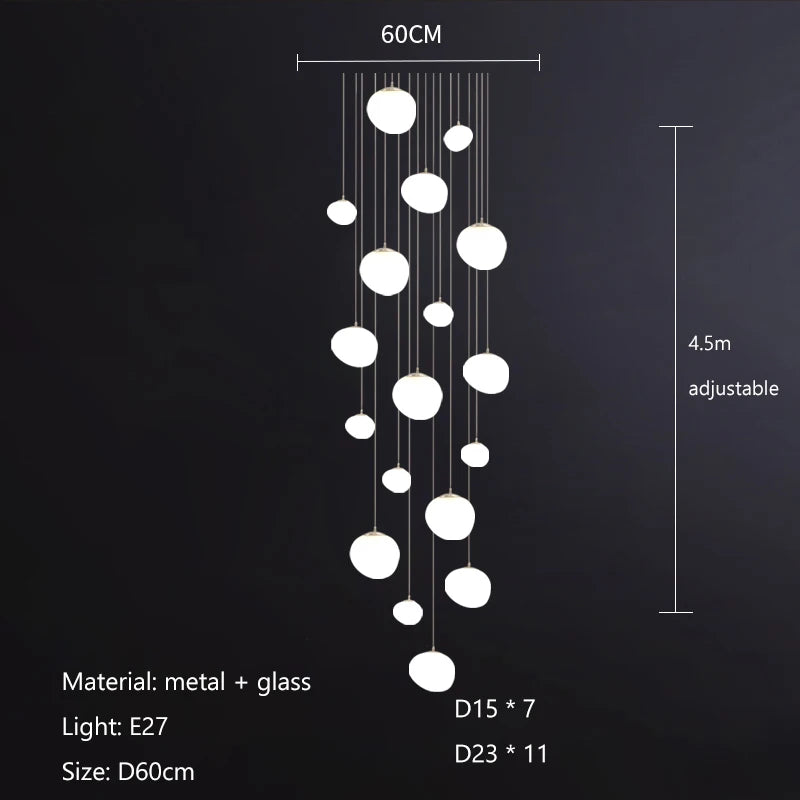 Suspension LED en verre blanc Gregg, design moderne pour villa et escalier