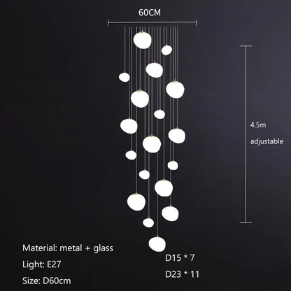 Suspension LED en verre blanc Gregg, design moderne pour villa et escalier