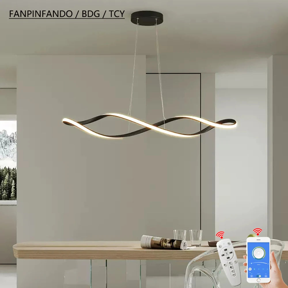 Suspension LED Moderne à Intensité Variable avec Télécommande – Hauteur Réglable 92 cm, Éclairage Îlot et Salle à Manger