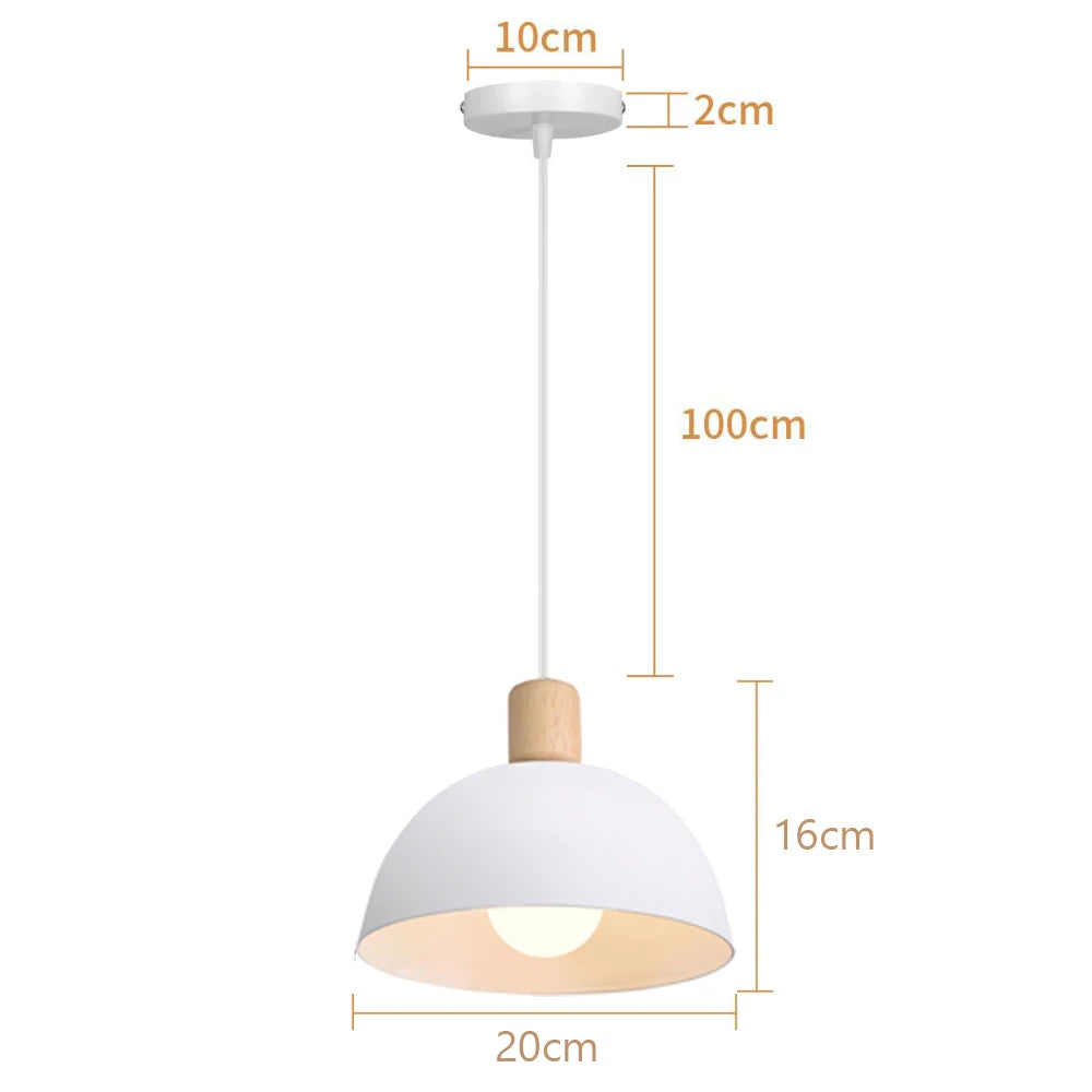 Suspension LED E27 moderne en fer et bois style nordique pour salon et cuisine