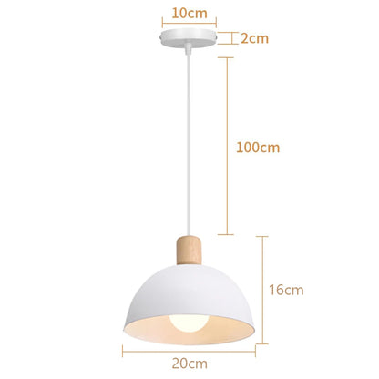 Suspension LED E27 moderne en fer et bois style nordique pour salon et cuisine