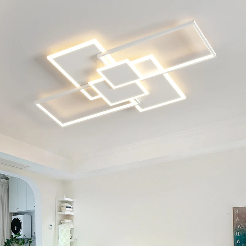 Plafonnier LED moderne en acier poli avec télécommande, lumière chaude pour salon et cuisine