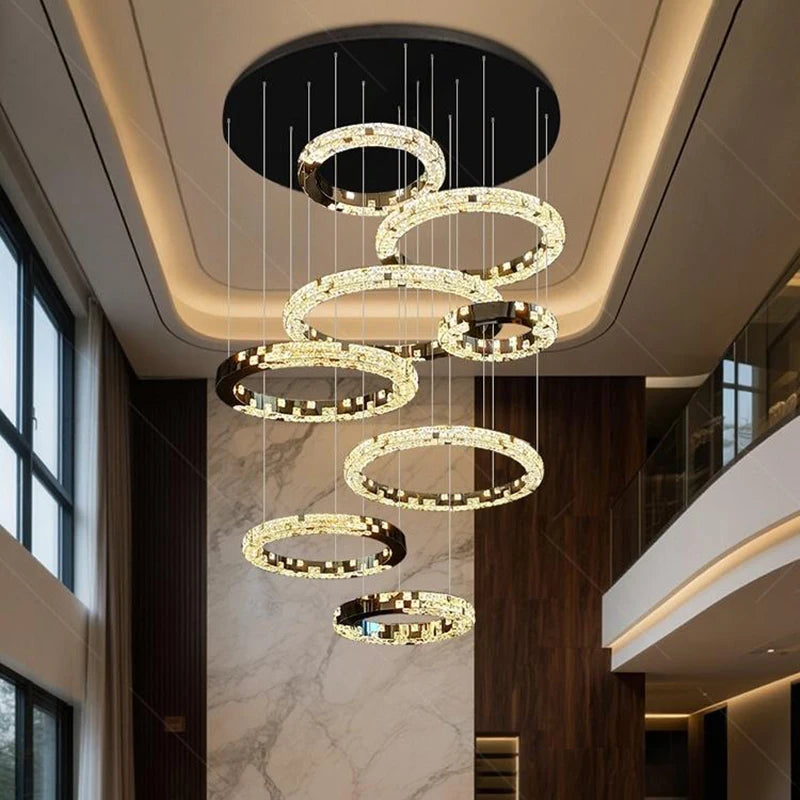 Lustre suspendu en cristal moderne pour escalier et salon, éclairage intérieur élégant