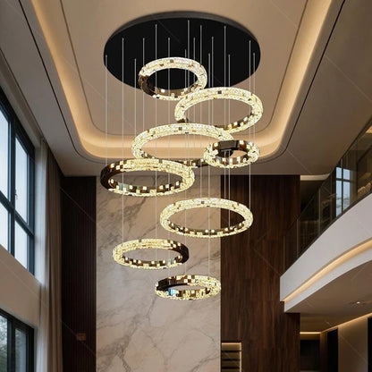 Lustre suspendu en cristal moderne pour escalier et salon, éclairage intérieur élégant