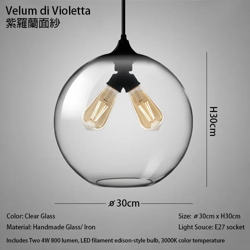 Suspension LED en verre soufflé à la bouche, design nordique moderne, lumière chaleureuse