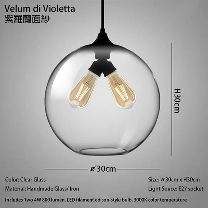 Suspension LED en verre soufflé à la bouche, design nordique moderne, lumière chaleureuse