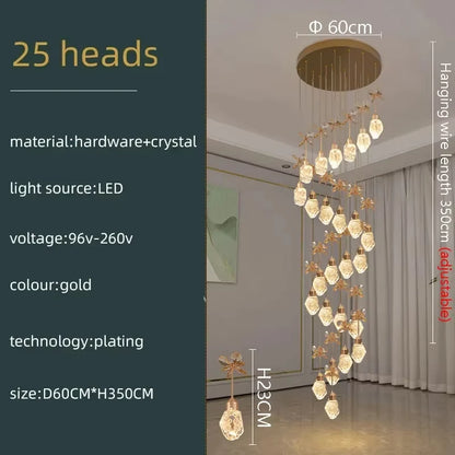 Lustre suspension moderne en cristal pour villa et salon avec LED dimmable