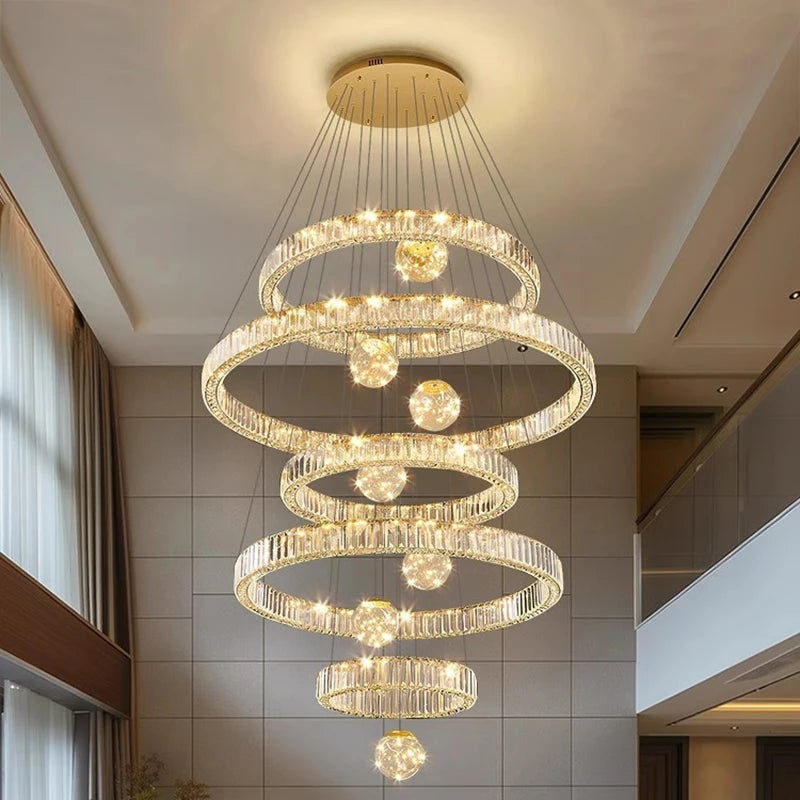 Lustre suspendu moderne en cristal pour salon et escalier, lumière chaleureuse