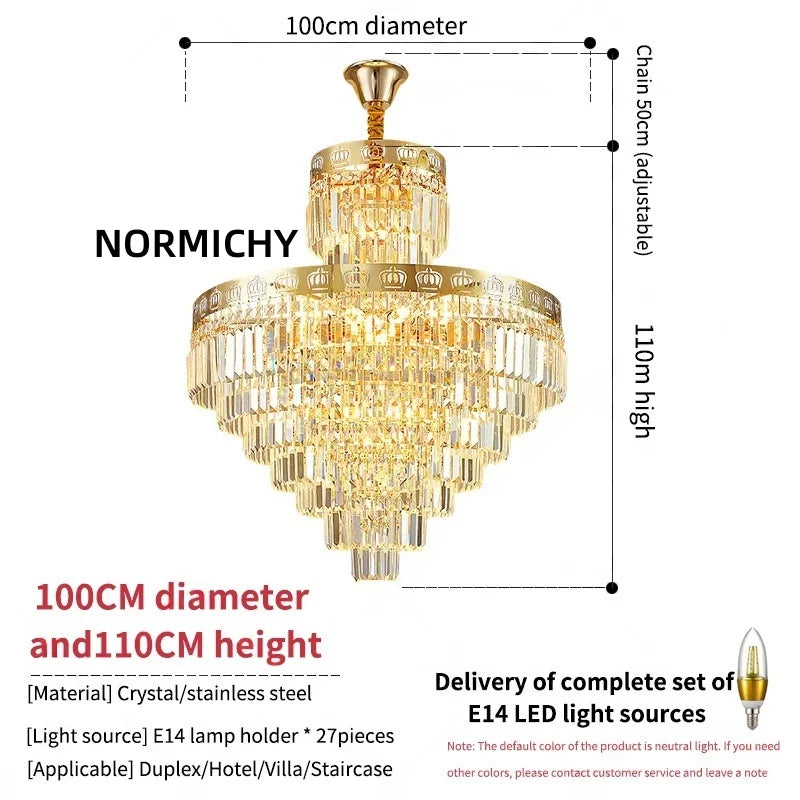 Lustre moderne en cristal LED pour salon et hall d’escalier en colimaçon