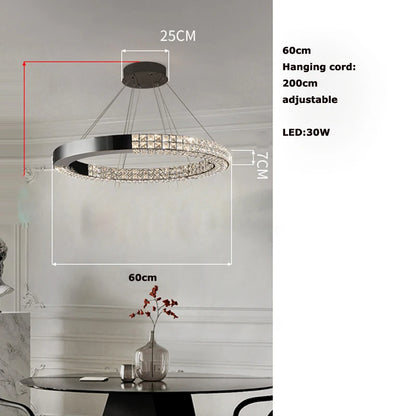 Lustre suspendu K9 cristal noir LED dimmable en acier inoxydable pour salon