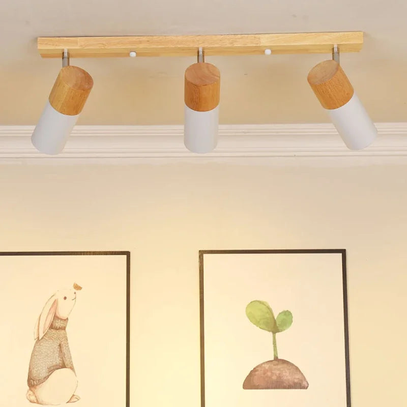 Plafonnier LED rotatif en bois au design nordique moderne, éclairage intérieur chaleureux