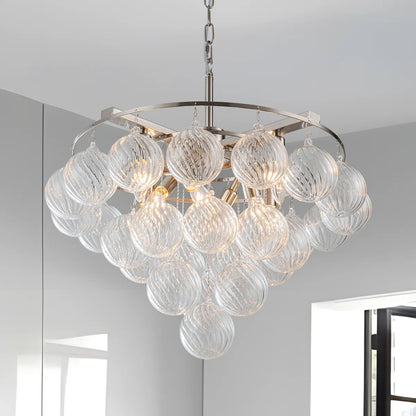 Suspension lustre LED à plusieurs niveaux en verre à bulles pour salon et villa