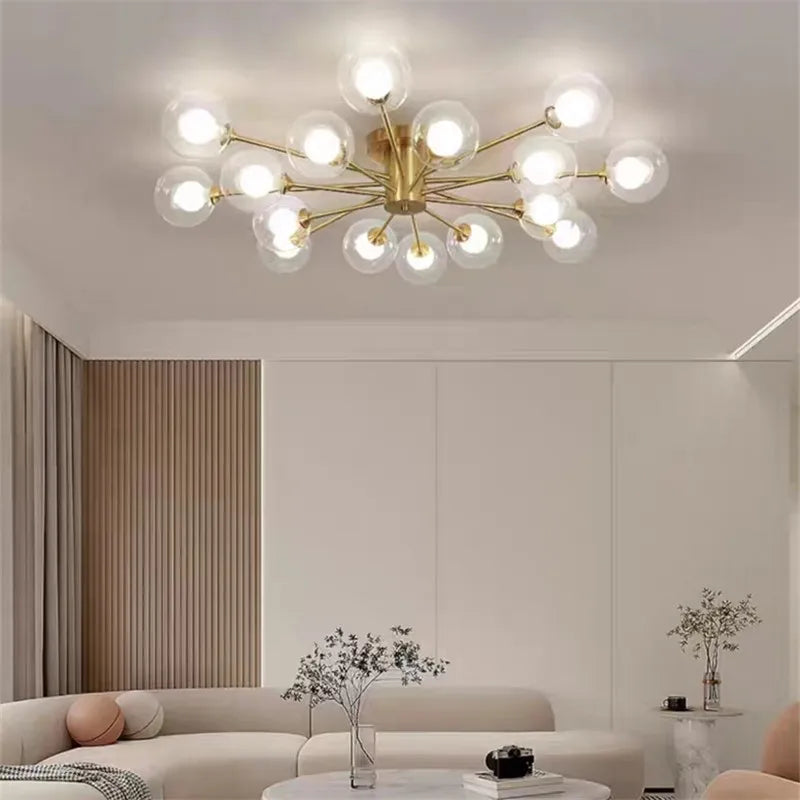 Plafonnier Sputnick design bulle en métal chrome poli pour salon et salle à manger