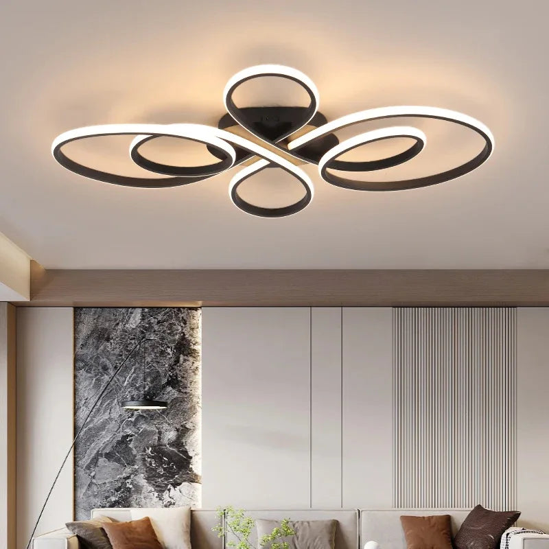 Plafonnier LED moderne à intensité variable avec télécommande, design métal et aluminium, éclairage chaleureux pour salon et salle à manger