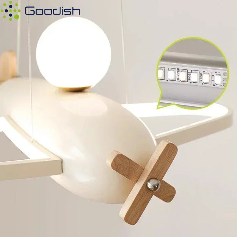 Suspension lustre LED moderne avion, lumière chaude pour chambre enfant