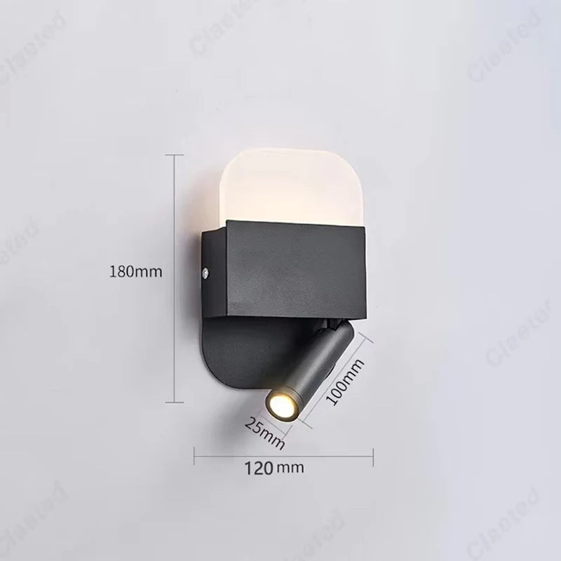 Applique Murale LED Minimaliste Moderne en Aluminium avec Charge USB et Lumière Chaude