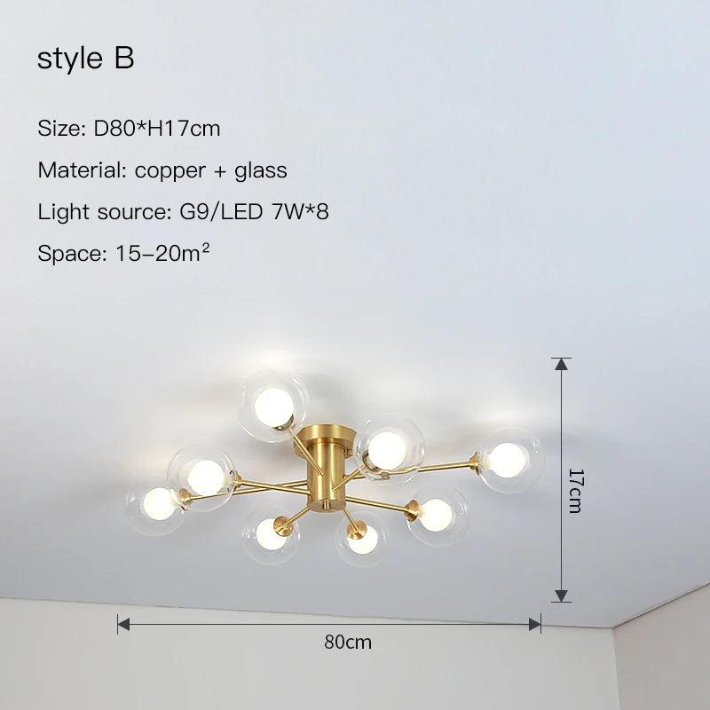 Plafonnier Sputnick design bulle en métal chrome poli pour salon et salle à manger