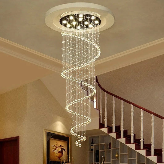 Lustre LED spirale en cristal pour plafond, suspension design moderne