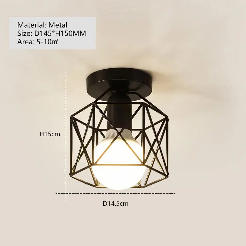 Plafonnier rétro E27 en métal pour intérieur, couloir et balcon, ambiance chaleureuse