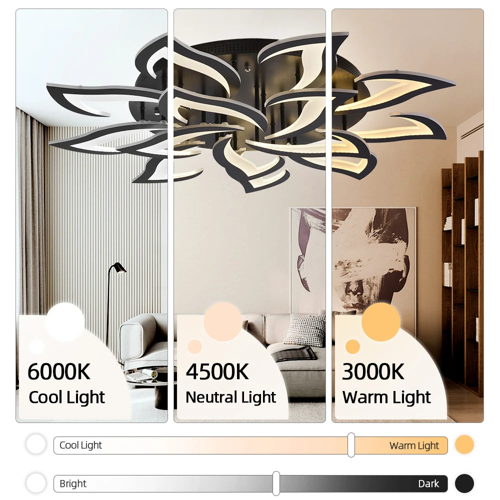 Plafonnier LED Design Floral Moderne en Acrylique, Intensité Réglable pour Ambiance Chaleureuse