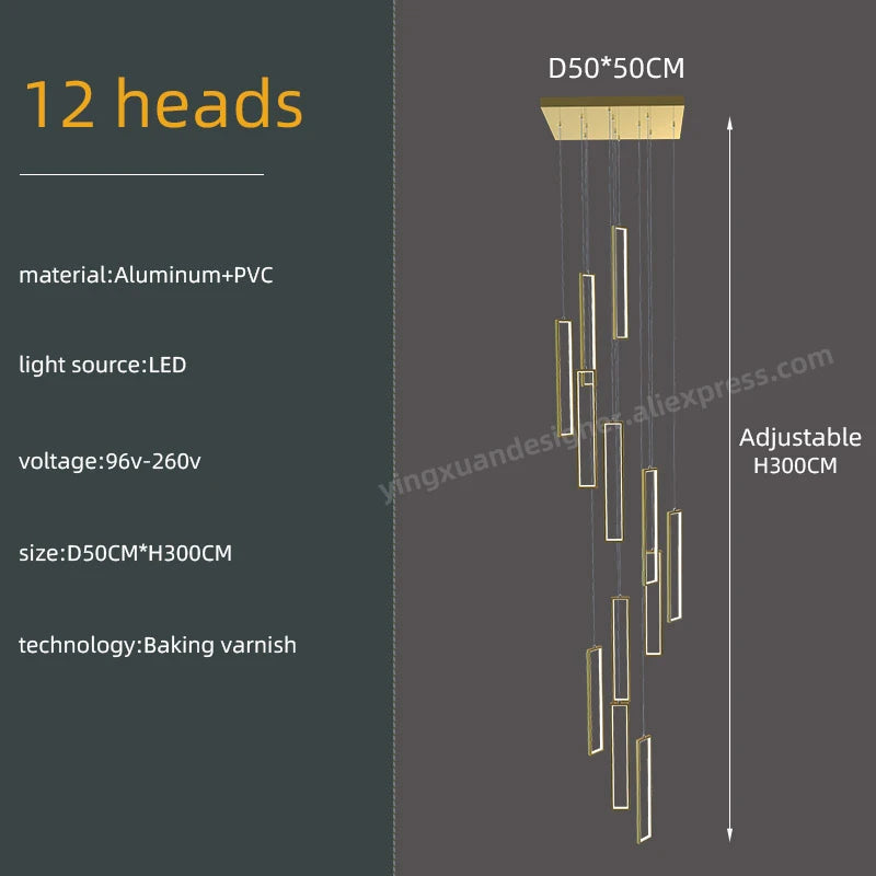 Suspension LED Minimaliste en Aluminium, Luminaire Moderne pour Hall et Escalier