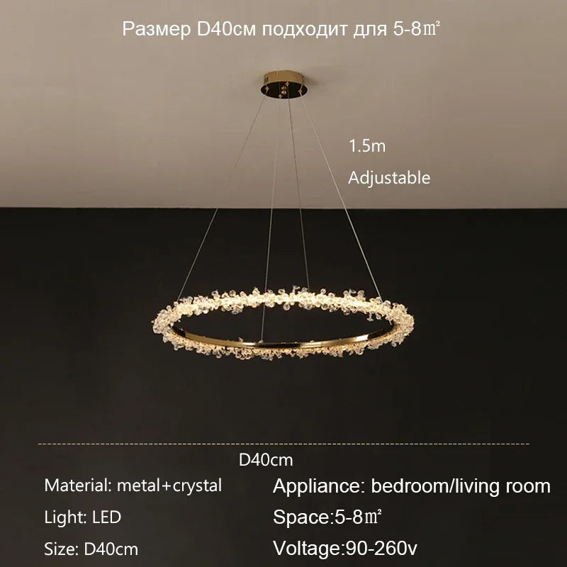 Suspension Lustre Cristal Nordique Moderne Anneau pour Salon et Chambre