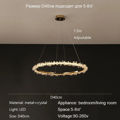 Suspension Lustre Cristal Nordique Moderne Anneau pour Salon et Chambre