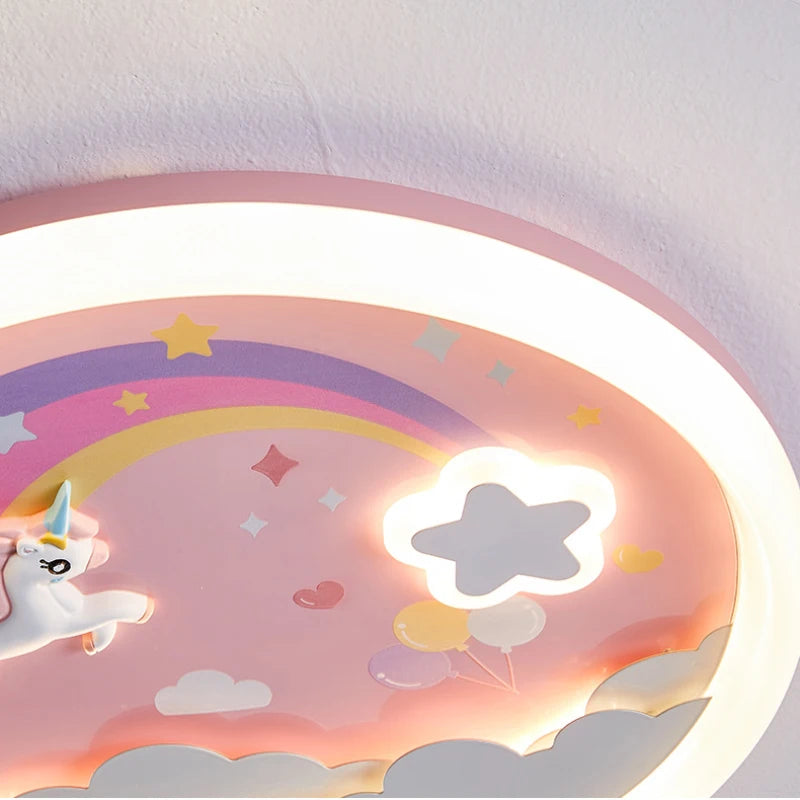 Plafonnier Licorne Arc-en-Ciel Rose LED Ambiance Chaleureuse pour Chambre Enfant