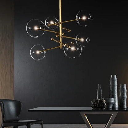 Suspension boule en verre design nordique noir et or LED pour salon et chambre