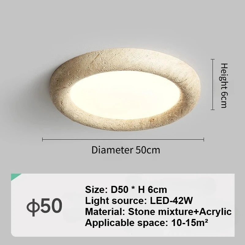 Plafonnier rond LED en travertin jaune, design wabi sabi naturel pour intérieur