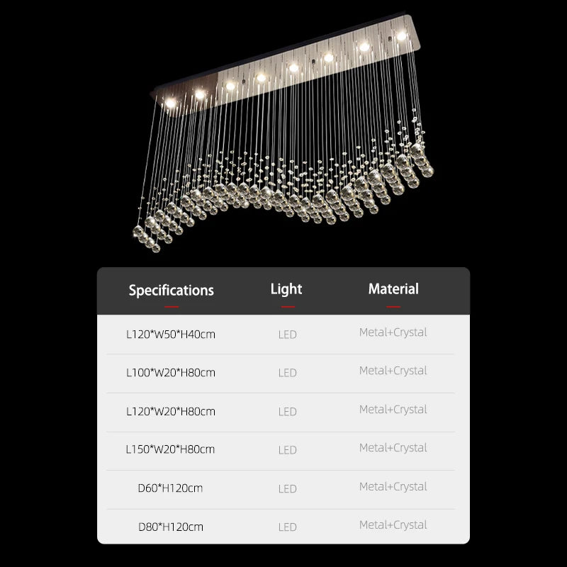 Suspension moderne en cristal pour salon et cuisine, lustre élégant