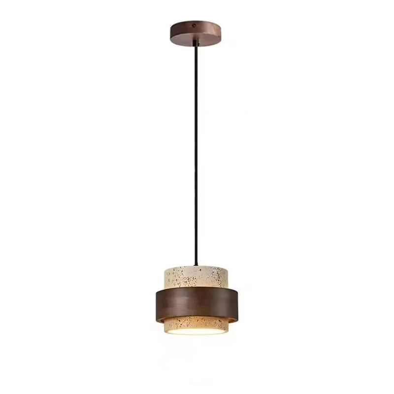 Suspension LED en pierre naturelle travertin noire, luminaire décoratif E27 réglable