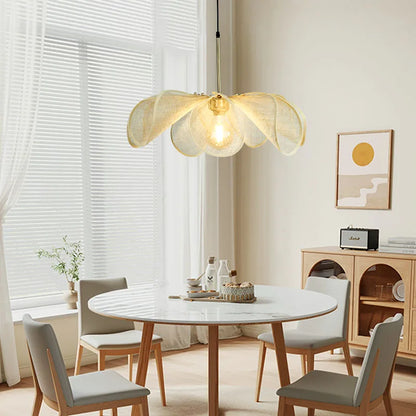 Suspension tissu fleur LED style japonais pour salon et restaurant E27