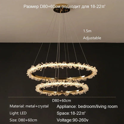 Suspension Lustre Cristal Nordique Moderne Anneau pour Salon et Chambre