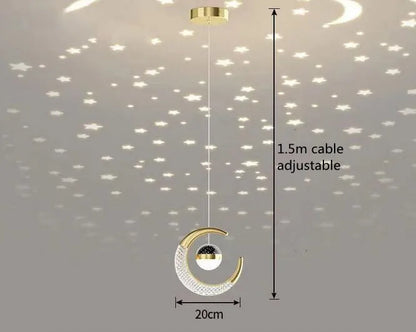 Plafonnier LED moderne étoiles et lune en métal noir et or, ambiance cosy