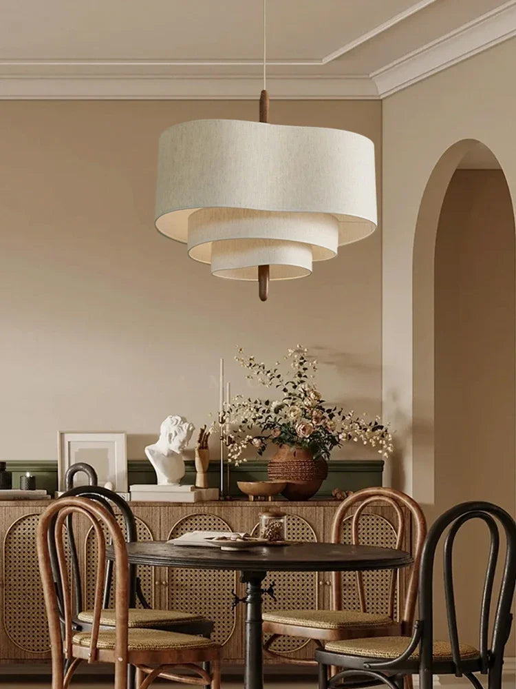 Suspension rétro japonaise en tissu Wabi Sabi, éclairage E27 pour salon et restaurant