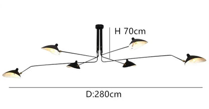 Plafonnier LED suspendu design araignée en métal noir, lumière chaleureuse pour salon et chambre