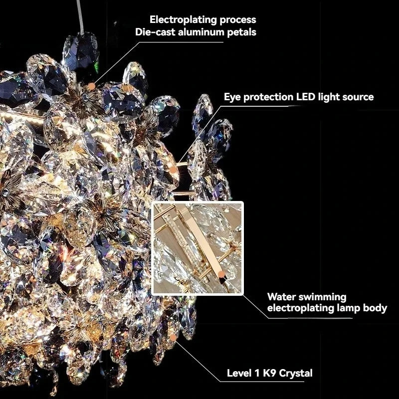 Lustre en cristal K9 de luxe, design moderne, lampe de plafond pour villa et salon