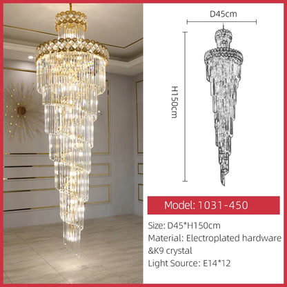 Lustre suspendu moderne en cristal pour hall et salon design rotatif