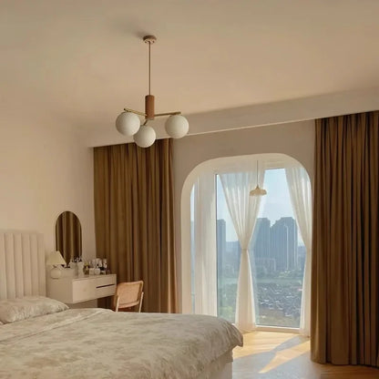 Suspension en bois de noyer japonais et verre dépoli ronde Wabi-sabi