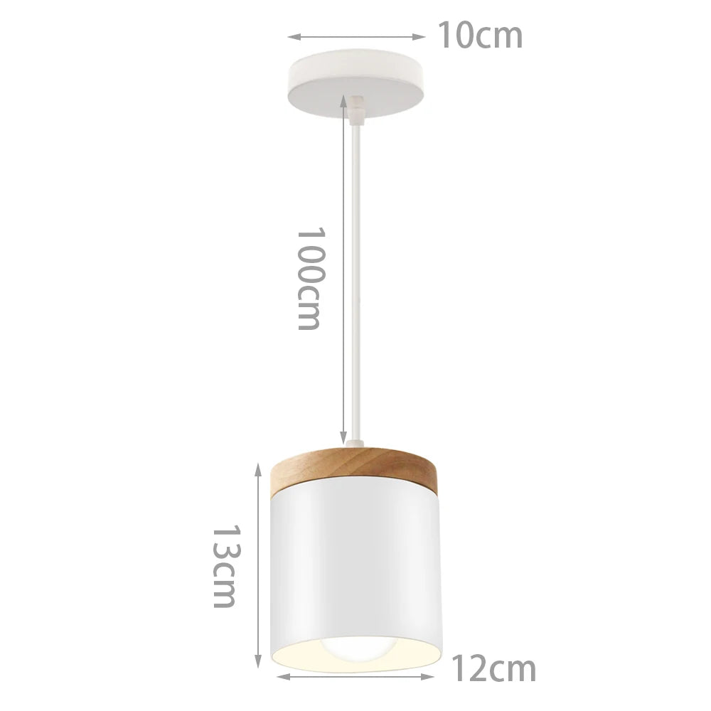 Suspension LED E27 moderne en fer et bois style nordique pour salon et cuisine