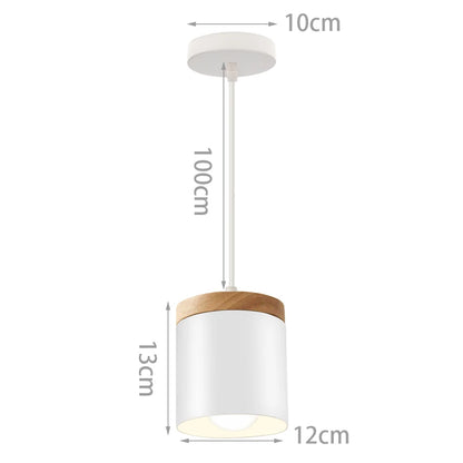 Suspension LED E27 moderne en fer et bois style nordique pour salon et cuisine