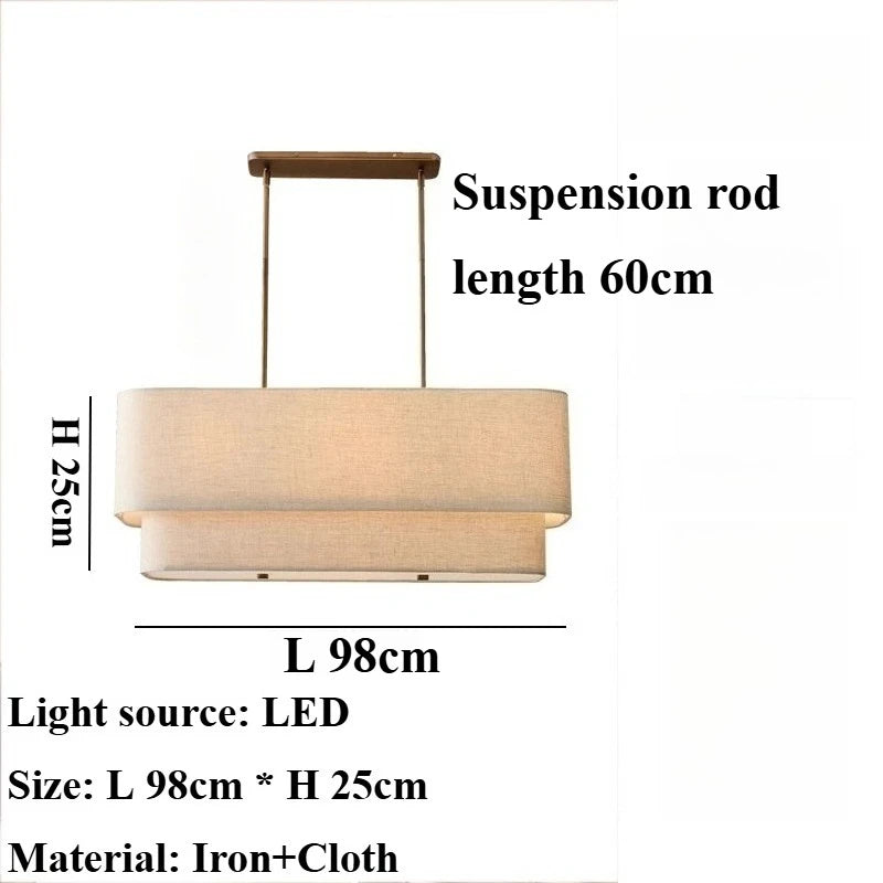 Suspension linéaire rectangulaire vintage en tissu pour ambiance cosy