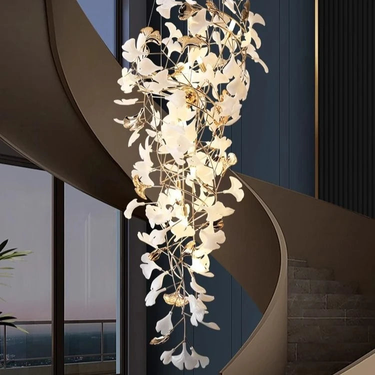 Lustre moderne feuille de Ginkgo en métal pour salon, éclairage intérieur suspendu
