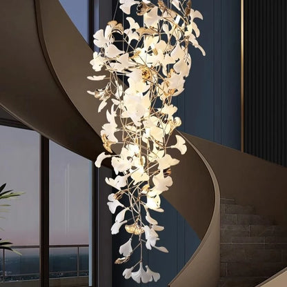 Lustre moderne feuille de Ginkgo en métal pour salon, éclairage intérieur suspendu