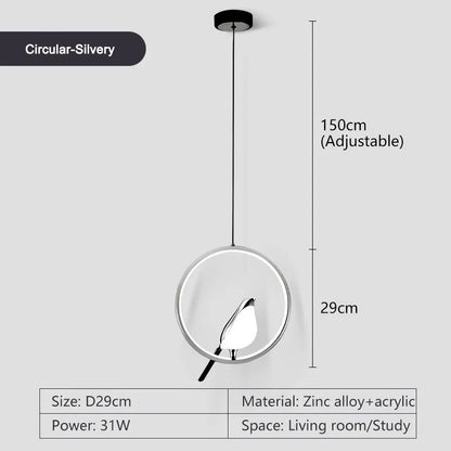Suspension LED rotative oiseau en métal argent et or, éclairage intérieur AC85-265V