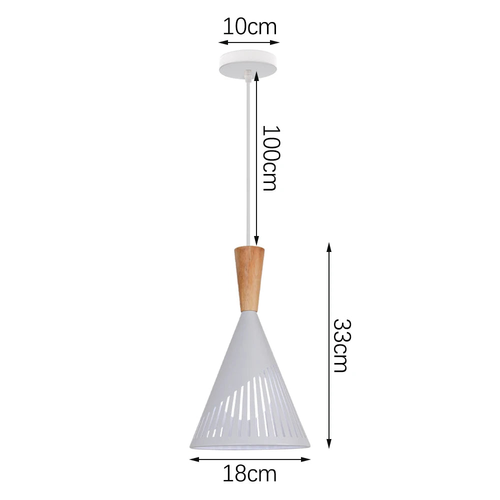 Suspension LED E27 moderne en fer et bois style nordique pour salon et cuisine
