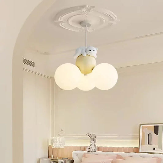 Suspension lustre ours dessin animé en métal, lumière douce pour chambre d’enfant